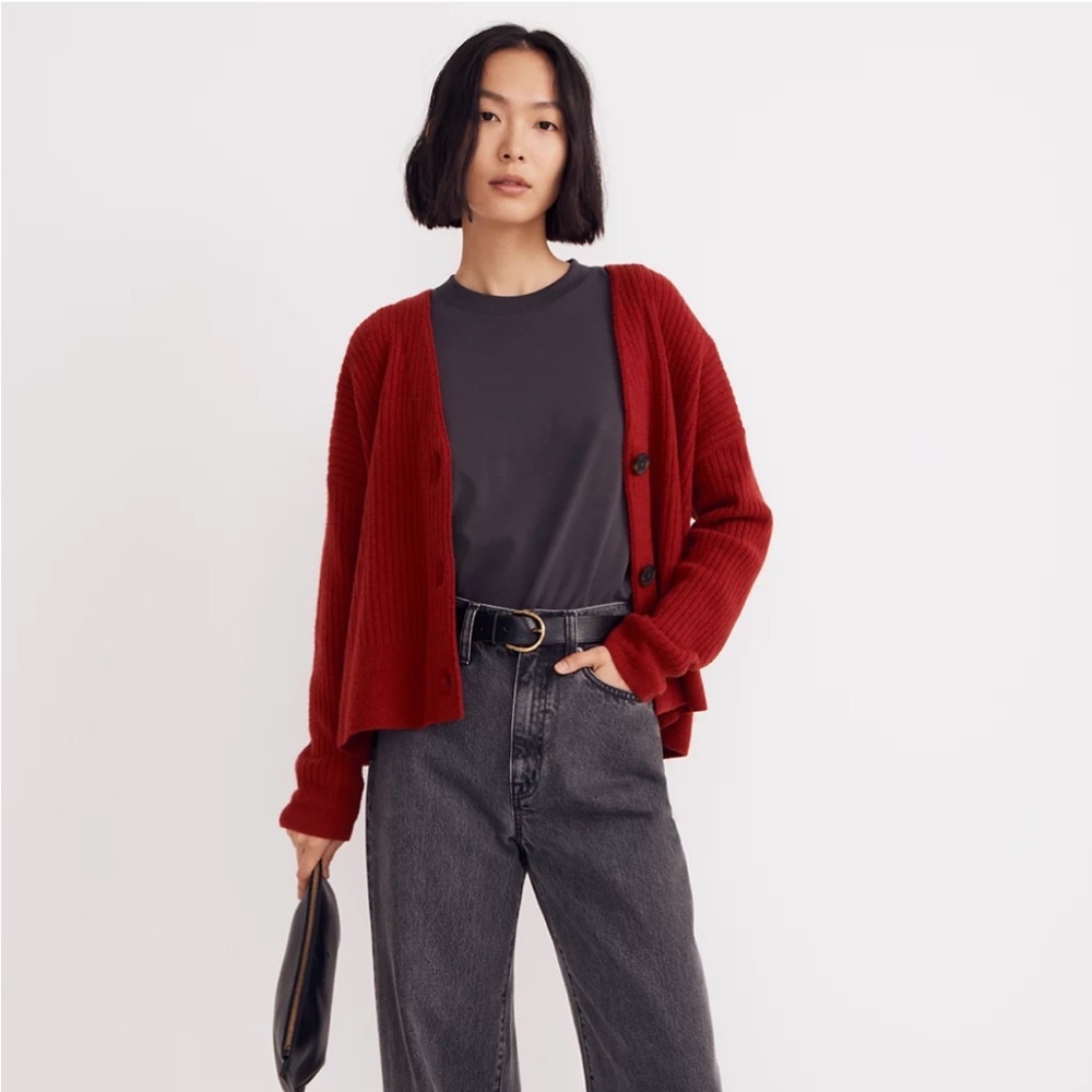 Madewell Cameron Ribbed Cardigan Sweater Cranberry Res MC038 S